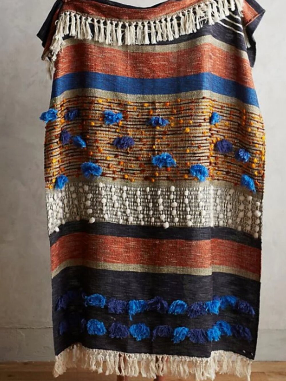 Anthropologie Majida Throw Blanket by All Roads Design - Navy & Terracotta
